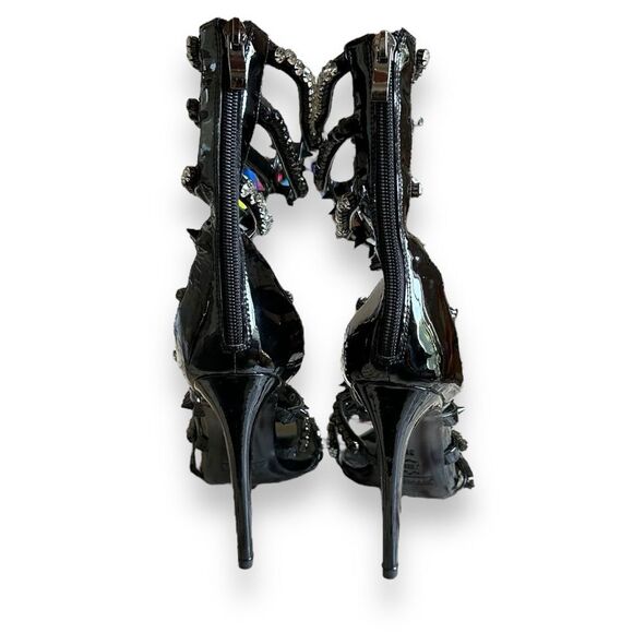 I AM JENNIFER LE Razor High Heel Black Patent Leather Crystal Sandals Size 39 - Picture 3 of 12